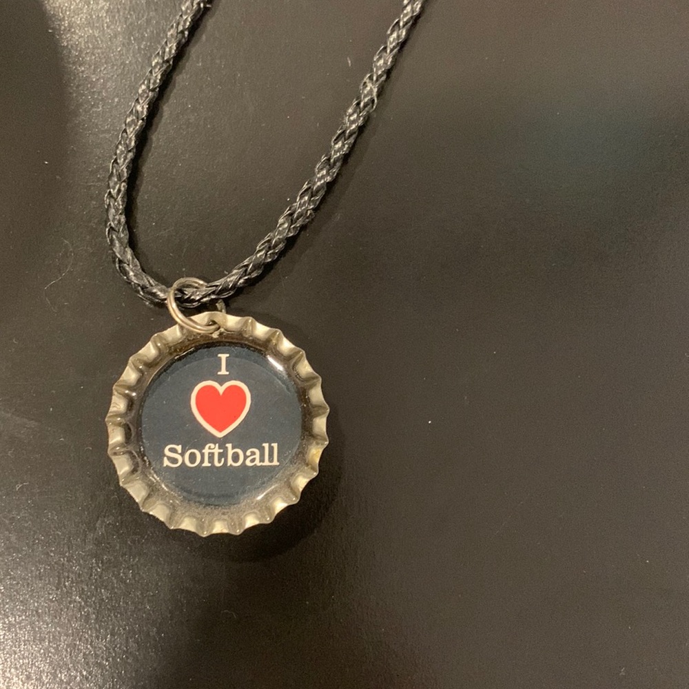 👾5 for $25 I love softball bottle cap necklace